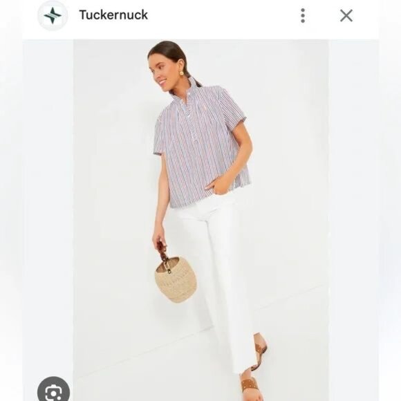 Tuckernuck Cute Cotton Striped Popover Short Sleeve Button Down Shirt Top SZ XS - Picture 1 of 12